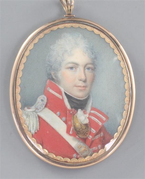 Attributed to Thomas Marshall (1788-1874) Miniature portrait of an Officer of the 76th Regiment of Foot 2.5 x 2in.
